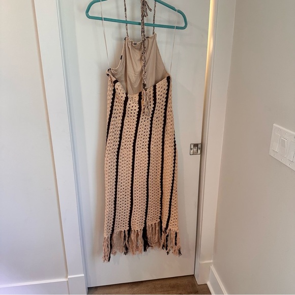 Moon River Cream and Brown Halter Sheath Midi Dress - Picture 3 of 11